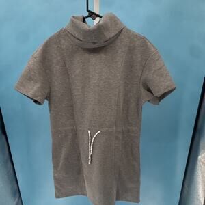 Women's Grey Short Sleeve Mock Neck Tunic Top with Drawstring Cotton Size M